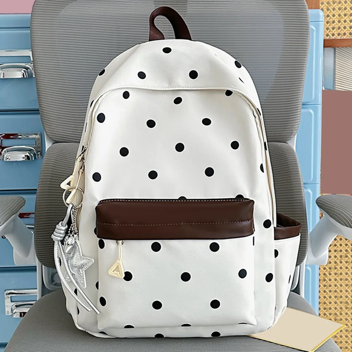 sac à dos esthétique à pois, style preppy, kawaii, sac à dos de voyage décontracté, sac à dos pour ordinateur portable pour les élèves du primaire et du collège