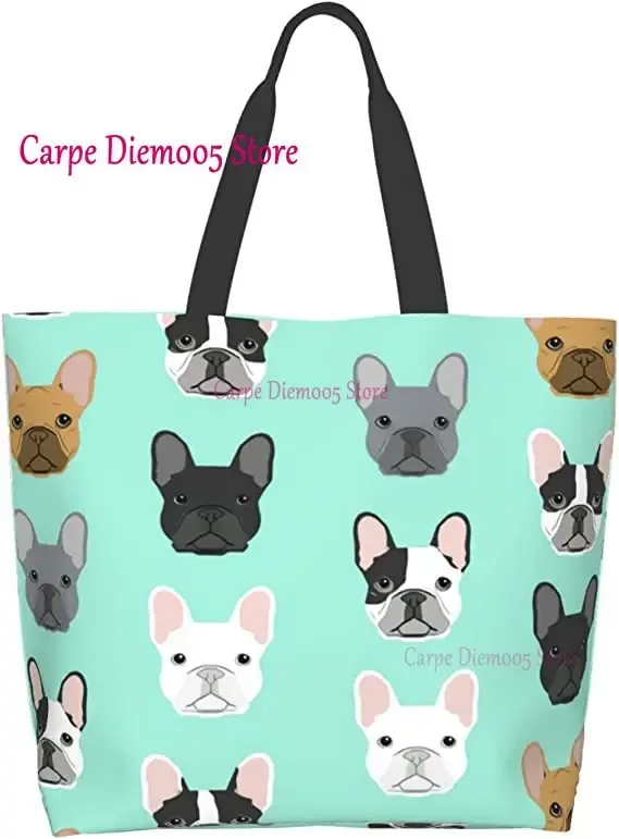 sac fourre-tout grande capacité pour femme, sac d'épicerie pour femme, bouledogues français mignons, initié