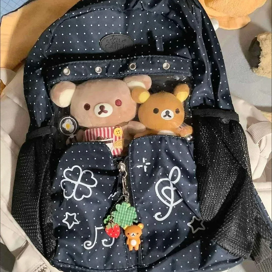 sac à dos polyvalent décontracté pour femme grande capacité, motif pois et étoiles, style harajuku mignon et tendance, ulzzang y2k, sac ita