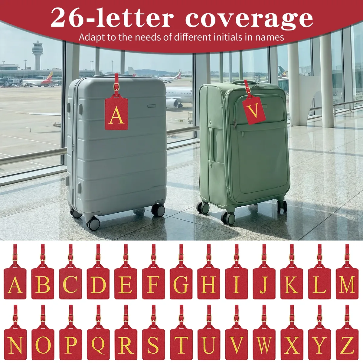 étiquettes de bagage miyin 26 lettres en cuir pu pour valises, protection de la vie privée, accessoires de voyage essentiels, rouge éclatant