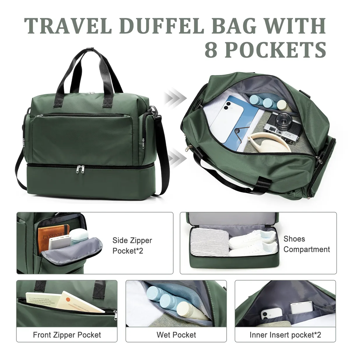 sac de voyage pour homme avec compartiment à chaussures et compartiment pour vêtements mouillés, grande capacité, léger, imperméable, sac de voyage à main, sac de sport