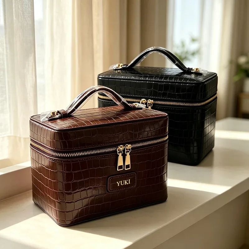 sac de voyage personnalisé en cuir motif crocodile avec fermeture éclair, grande capacité, poignée supérieure, sac à main de luxe diy pour femme