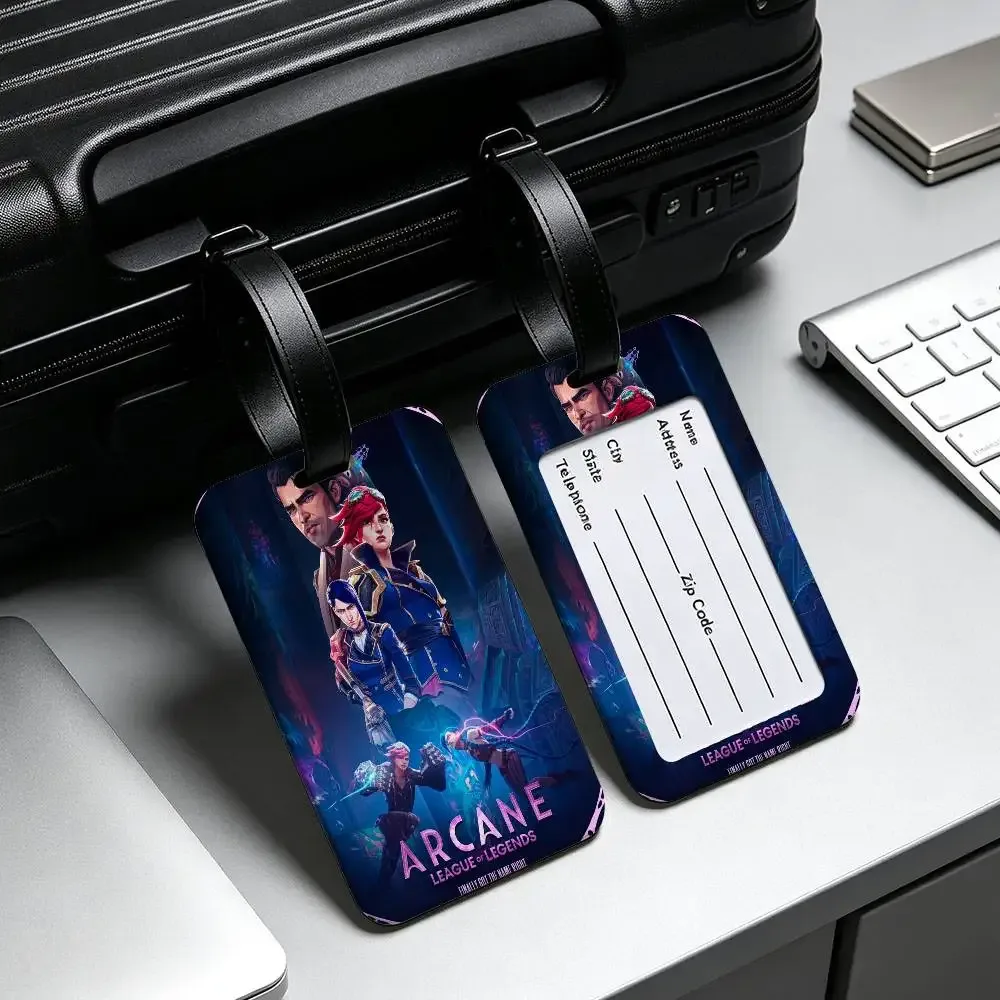 étiquette de bagage en pvc anime a-arcane avec carte d'information, étiquette anti-perte pour valise, sac à dos, accessoire de voyage