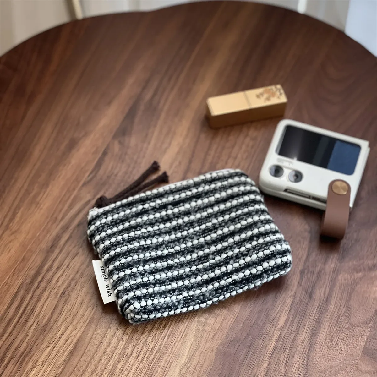 mini sac à cosmétiques rétro à carreaux et rayures, organisateur de maquillage, pochette à cosmétiques élégante, sac de rangement polyvalent d'hiver pour femmes