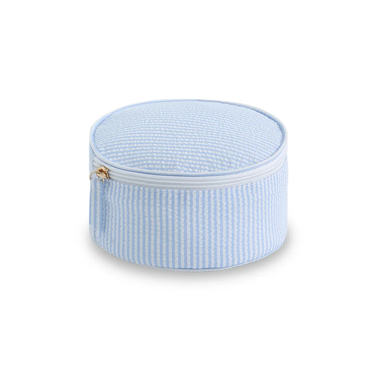 seersucker-trousse de maquillage de grande capacité pour femme, boîte à bijoux de voyage ronde rayée, rangement
