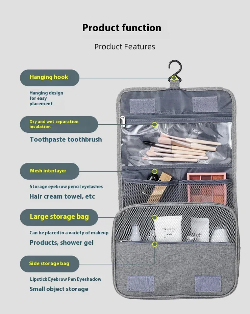 trousse de toilette pliable pour voyage et affaires, trousse de maquillage, cosmétique