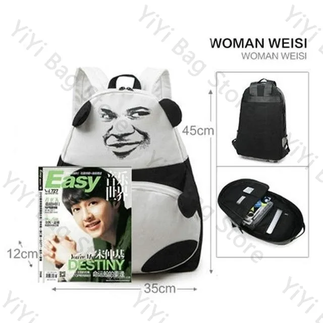 mode drôle panda modèle sac à dos streetwear populaire originalité cartable hommes femmes décontracté grande capacité ordinateur sac à dos