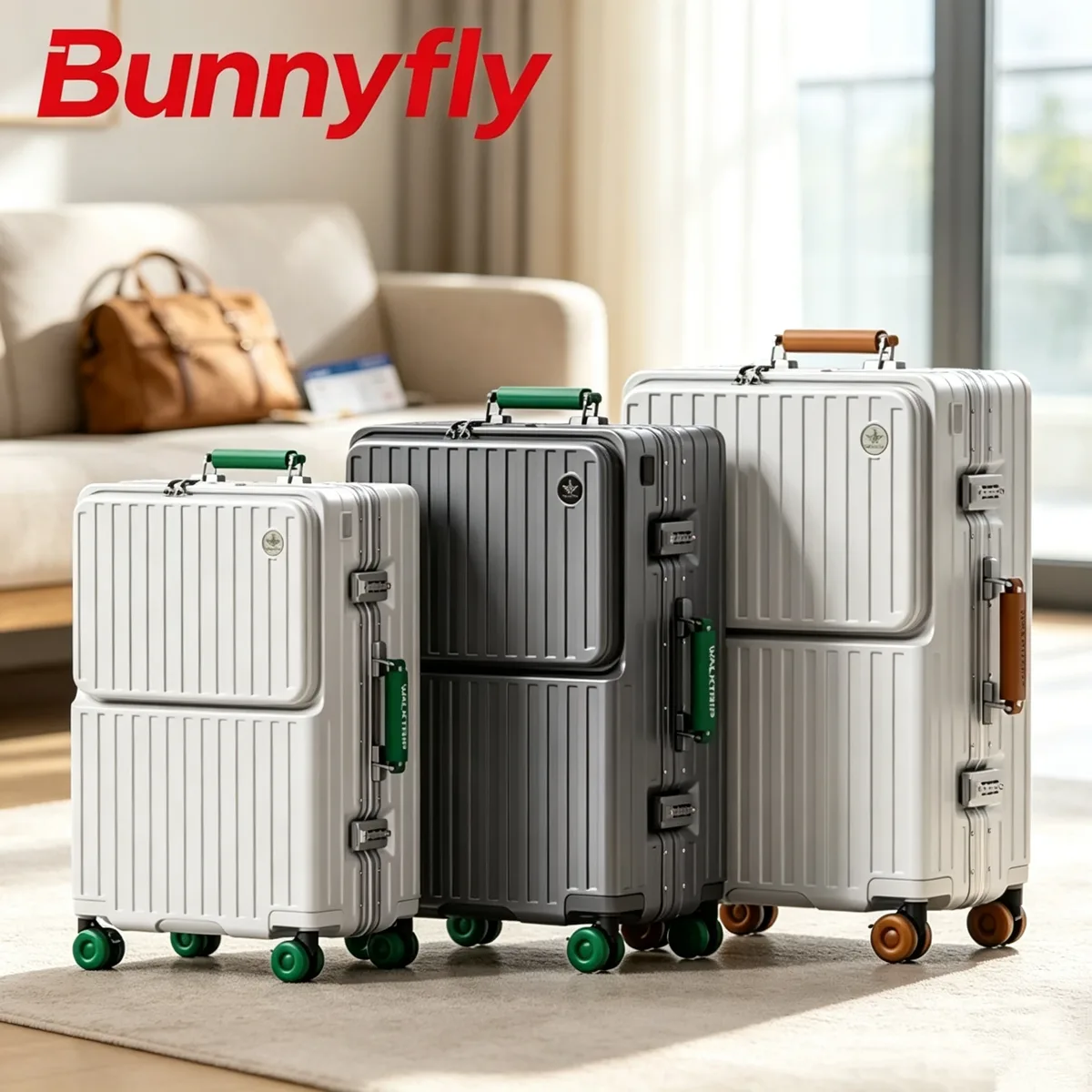 Valise à roulettes multifonctionnelle BunnyFly avec compartiment pour ordinateur portable, design à ouverture frontale et roulettes pivotantes