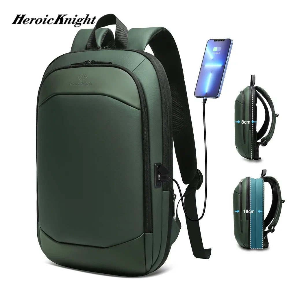 Heroic Knight-Sac à dos d'affaires étanche pour homme et femme, sac pour ordinateur portable mince 17 ", sac d'école de luxe avec USB, fermeture éclair YKK, mode de travail