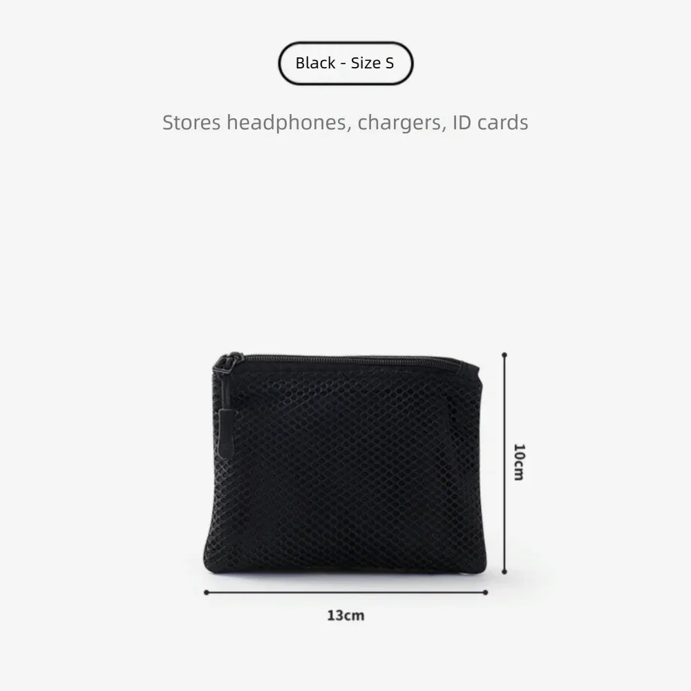 pochette de rangement polyvalente en maille à double fermeture éclair, en polyester, multi-tailles, pochette à cosmétiques double couche, pour câbles et chargeurs