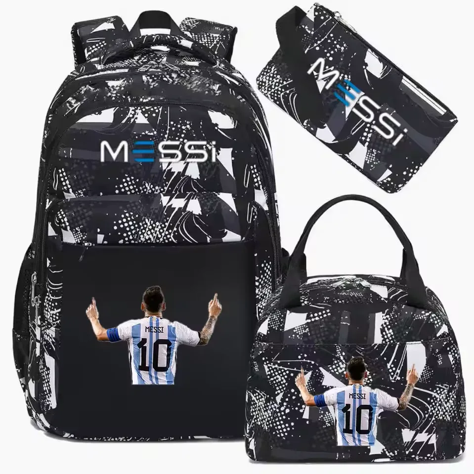 sac à dos de football messi, camouflage, pour étudiants, sac d'école pour ordinateur portable, sac à dos de grande capacité, pour femmes et hommes, loisirs, voyage, mochila 3 pièces