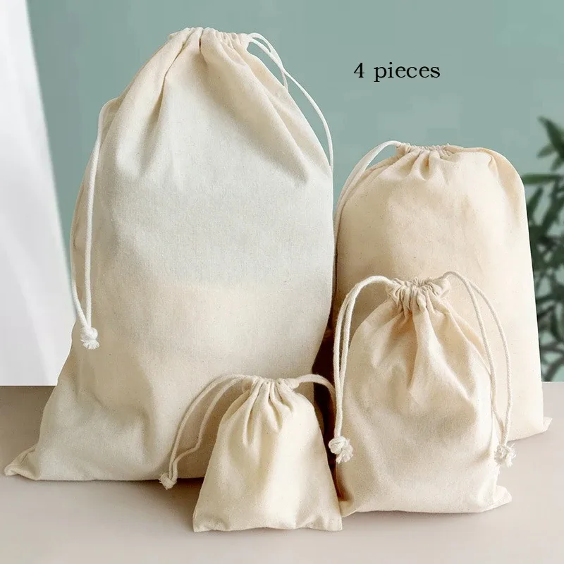 4 sacs en coton, pochettes cadeaux à cordon, sacs d'emballage pour cadeaux, sacs en lin pour bijoux, sacs de noël et de mariage, sacs en toile de jute, diy