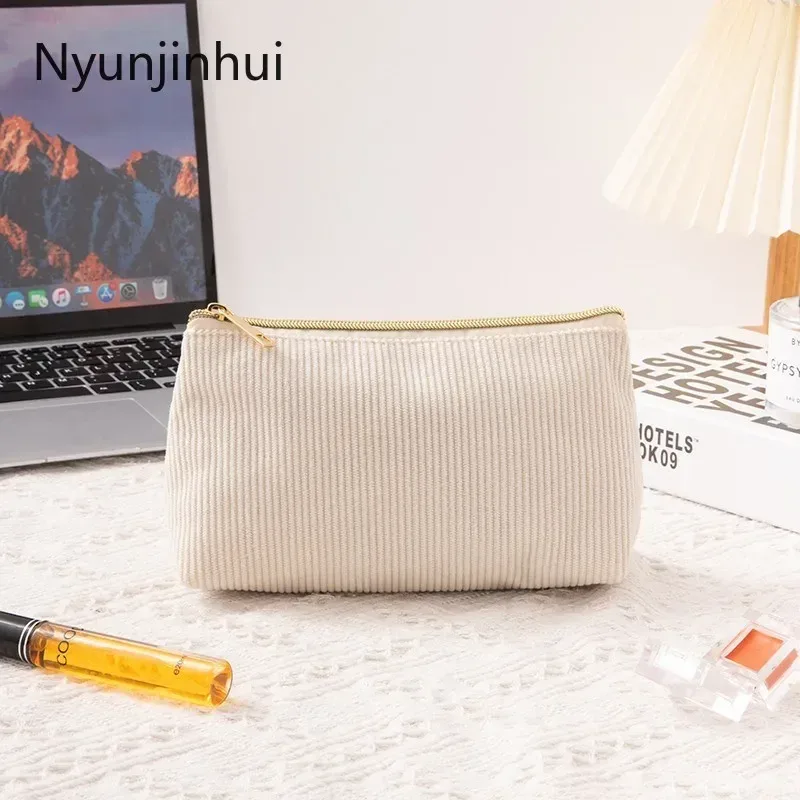 nouvelle trousse de rangement pour cosmétiques en velours côtelé pour femmes, trousse à cosmétiques pratique de grande capacité, trousse à pinceaux de maquillage