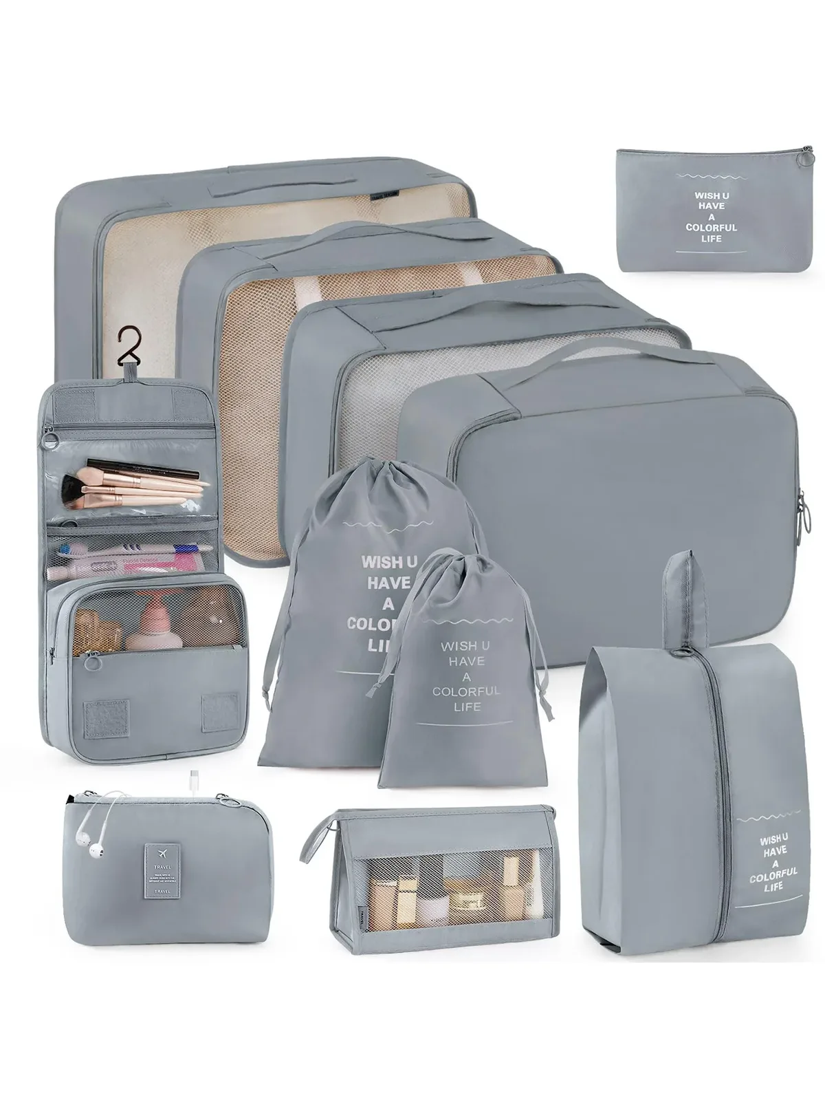 ensemble de sacs de rangement de voyage portables de 11 pièces, organisez facilement vos vêtements, chaussures et sous-vêtements, parfaits pour les voyages quotidiens, les voyages d'affaires, le rangement à domicile, les valises, les sacs de rangement de voyage, les chaussures, les toilettes et les sacs à linge