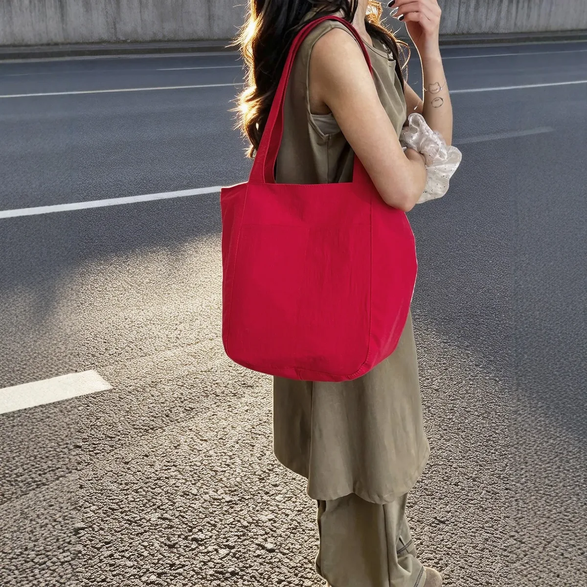 sac fourre-tout en coton lavé avec logo personnalisé, grand sac à bandoulière en toile souple, réutilisable, pour le shopping, les sorties quotidiennes, l'école et les voyages