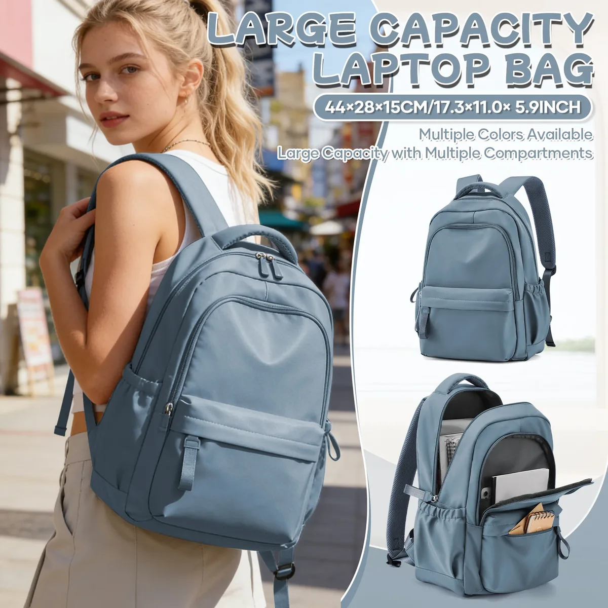 Sac à dos scolaire, sac à dos décontracté et tendance, sac à dos pour ordinateur portable, sac d'école simple à grande capacité avec fermeture éclair pour filles et garçons