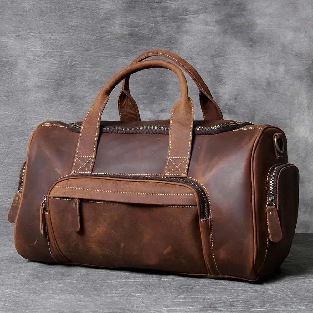 s.worker sac de voyage vintage en cuir véritable crazy horse sac polochon en cuir de vachette sac de week-end pour hommes sac de sport bagage à main