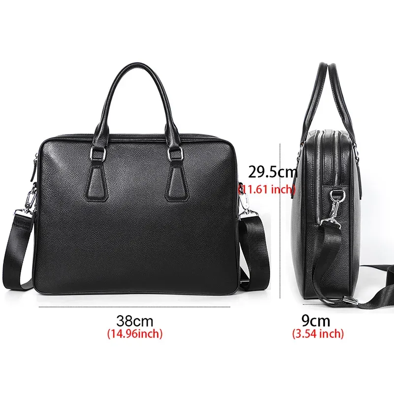 porte-documents à double fermeture éclair pour hommes, sac à bandoulière en cuir véritable, sacs pour ordinateur portable de 14 pouces, sac à main de grande capacité, mallette d'affaires pour hommes
