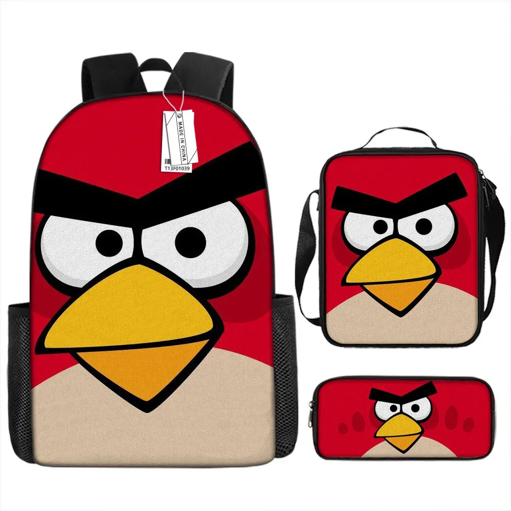 sacs d'école de luxe originaux et cool avec impression 3d angry birds, 3 pièces/ensemble, sac à dos pour ordinateur portable, sac à déjeuner, trousse à crayons