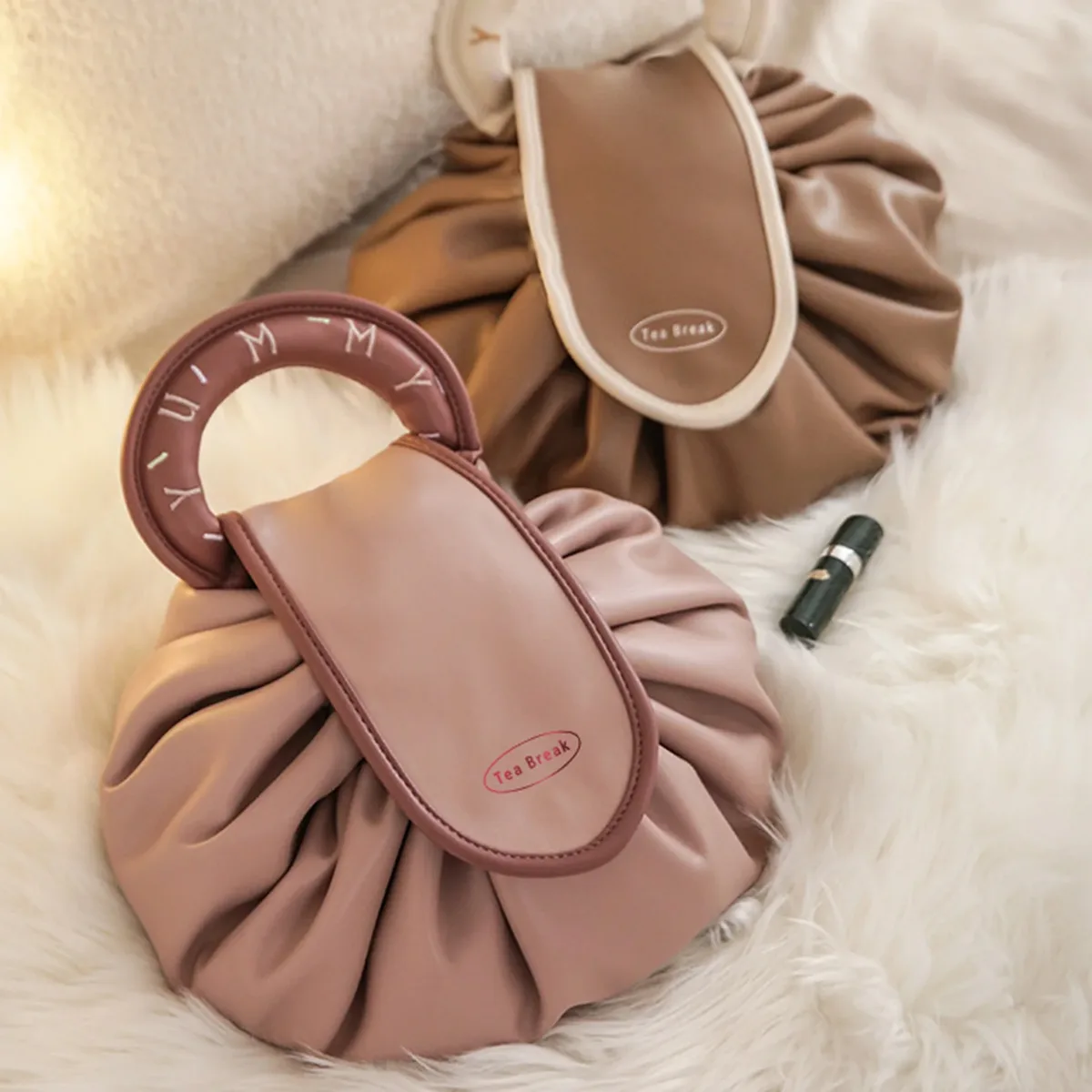 pochette cosmétique à cordon, trousse de maquillage de voyage portable avec poignée, organiseur de maquillage grande capacité pour femmes