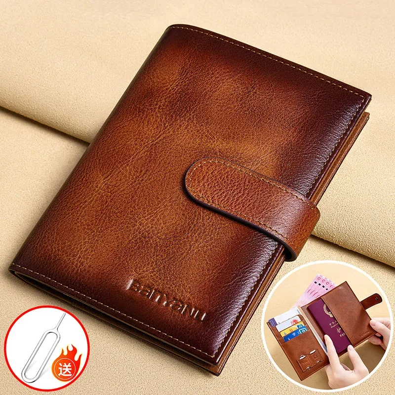Porte-passeport en cuir de vache véritable de première qualité pour hommes, portefeuille en cuir ultra-fin multifonction, organisateur portable de billets et de cartes de voyage