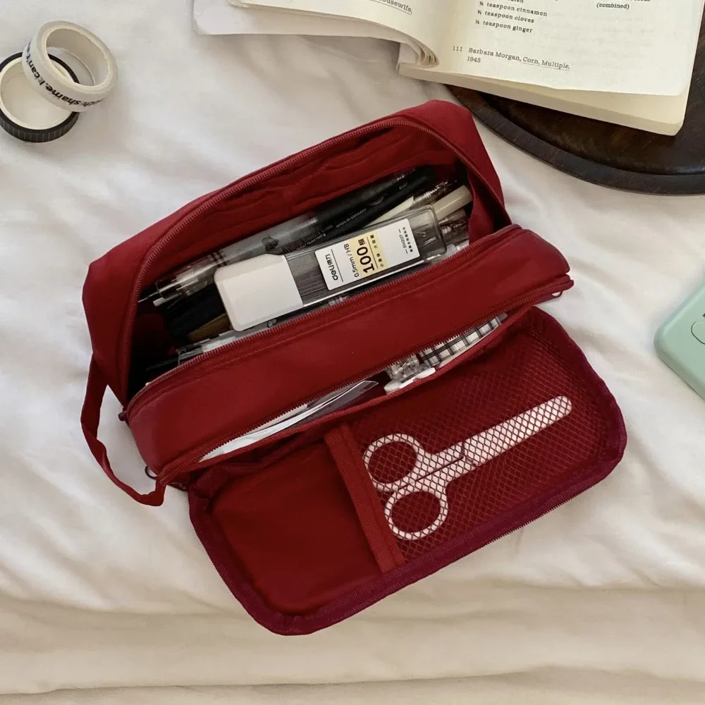 sac à cosmétiques double couche en nylon, organisateur de maquillage de voyage, trousse de toilette de grande capacité, trousse à crayons multifonction, porte-pinceaux