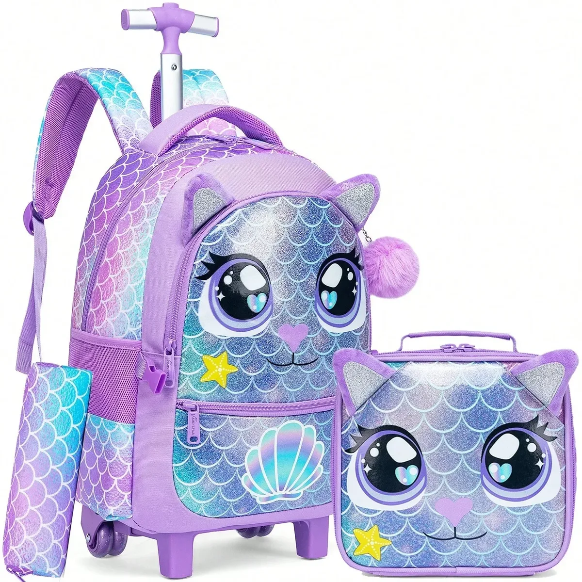 sac à dos roulant 3 pièces pour filles, avec roulettes pour élèves du primaire, sac à bagages à main 3 en 1, valise de voyage pour enfants