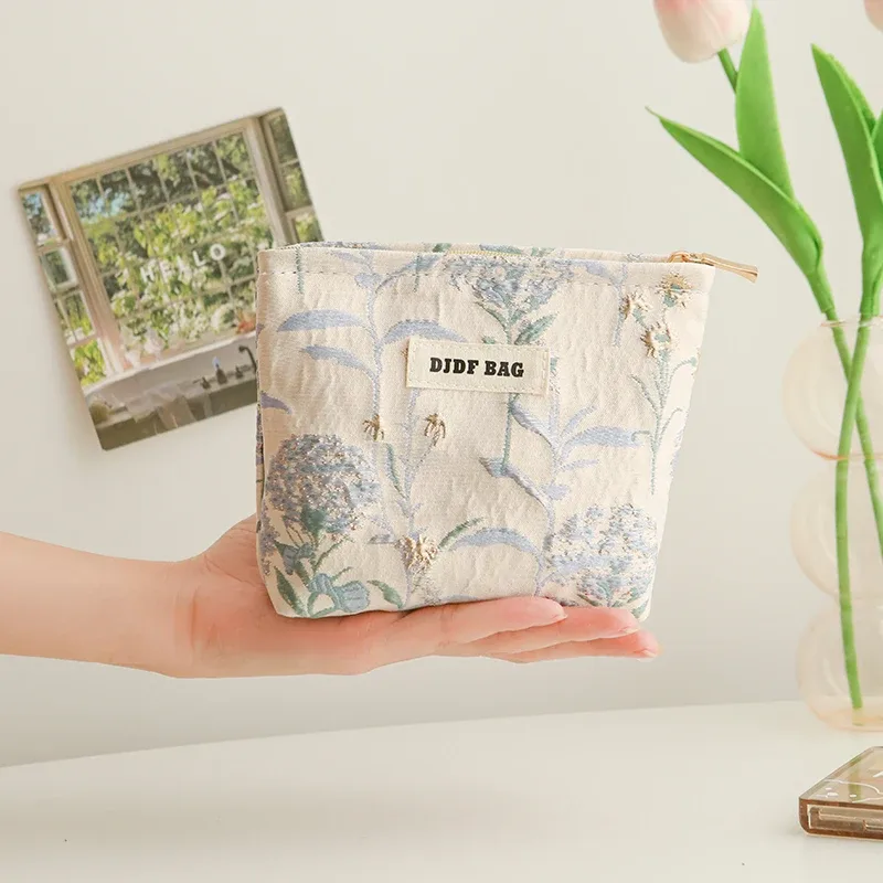 sac à cosmétiques pour femmes, petit sac de rangement vintage à fleurs violettes pour cosmétiques, rouge à lèvres, porte-monnaie portable, porte-carte de banlieue ins