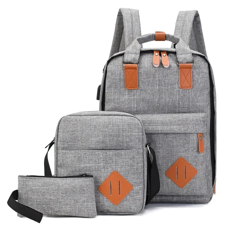 sac à dos multifonctionnel de grande capacité pour ordinateur portable, sac à dos usb multi-poches, ensemble de trois pièces, sacs à double épaule simples et décontractés
