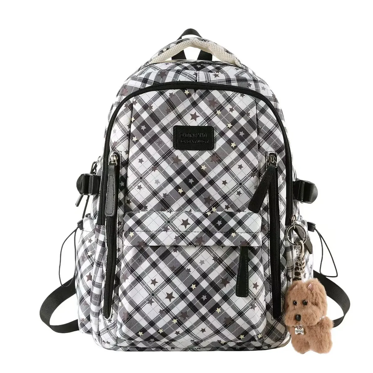 sac à dos décontracté grande capacité tendance pour les loisirs et les voyages, en nylon, pour les jeunes filles du collège et du lycée, sac à dos d'extérieur à imprimé à carreaux