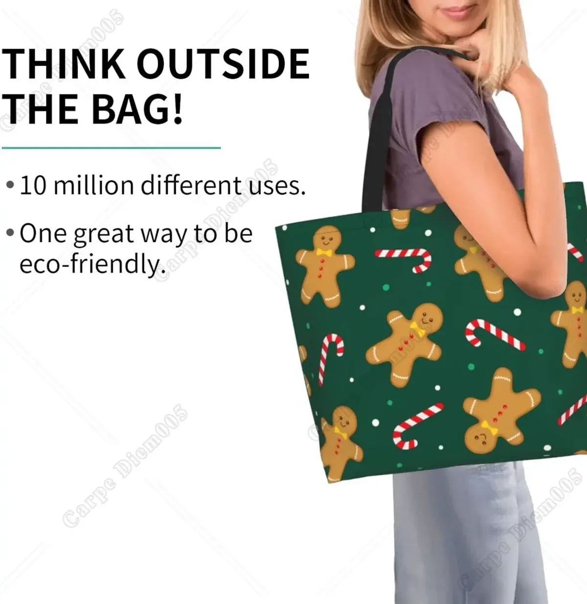 sac fourre-tout bonhomme en pain d'épice pour femme, sac à main de noël, sac à provisions, sac cadeau de plage, travail en plein air, canne en bonbon