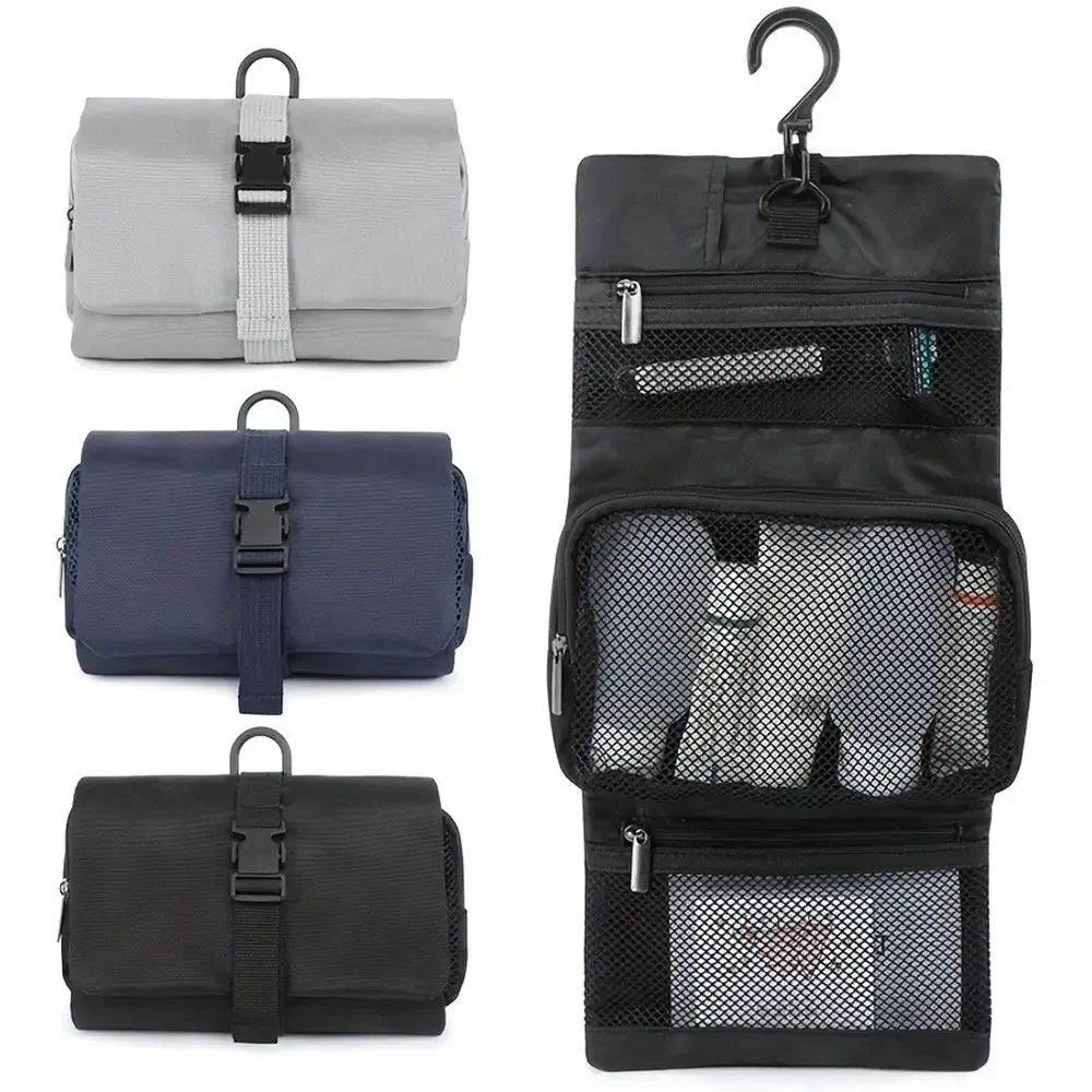 trousse de toilette pliable avec crochet, sac de rangement de cosmétiques multifonctionnel 3 en 1, sac de rangement étanche et détachable suspendu, sac de voyage
