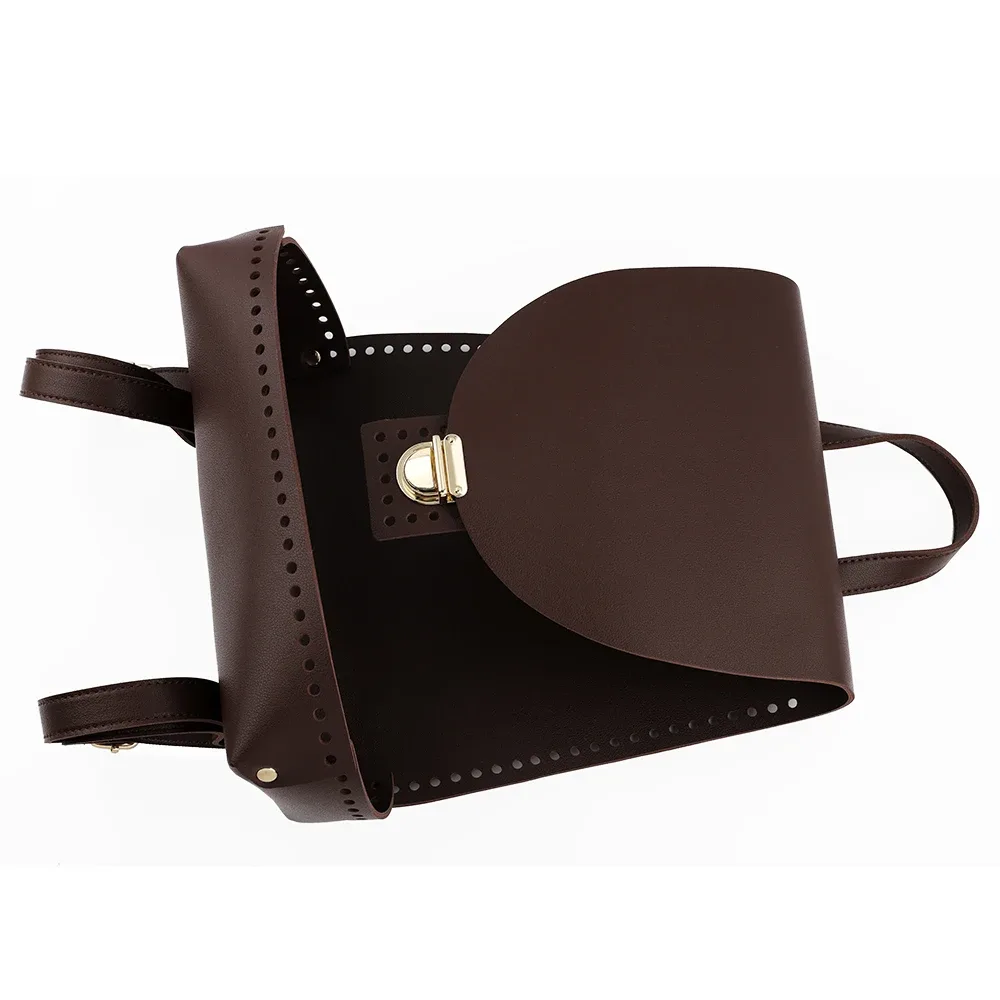 ensemble de sac à dos tissé bricolage, sac à main en cuir fait main, sangle initiée, sac à fond avec accessoires de quincaillerie, noir, marron, café