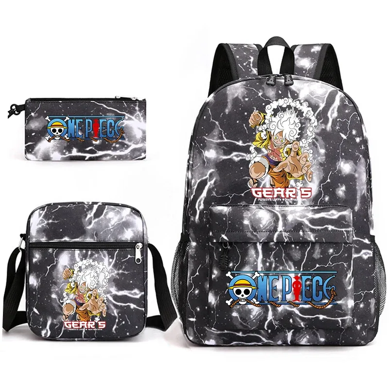 Ensemble de sacs à dos d'école imprimés One Piece Luffy, 3 en 1, sac à bandoulière, trousse à crayons pour garçons, filles, enfants