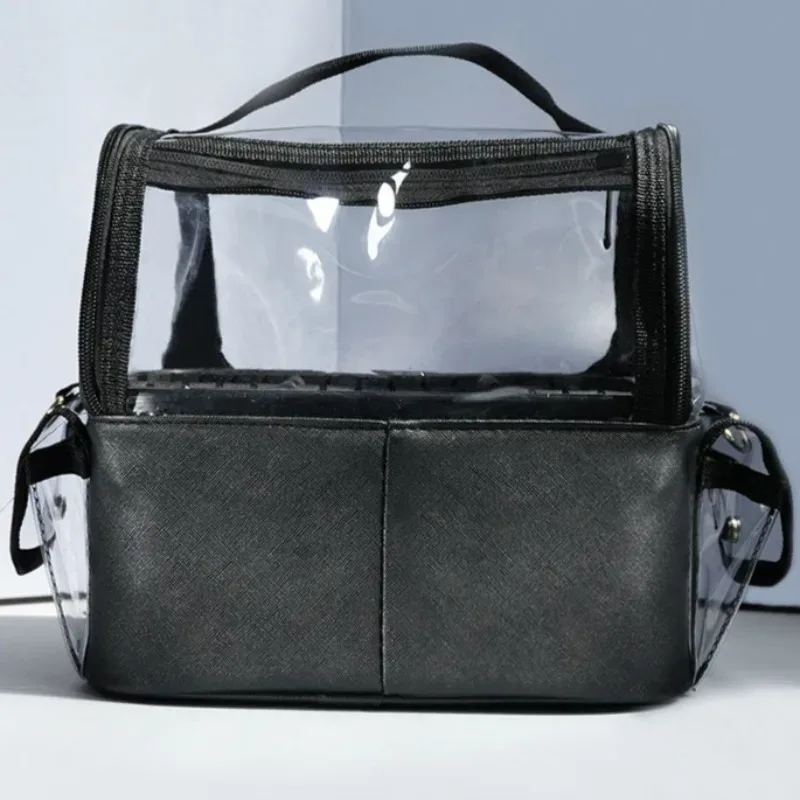 Sac fourre-tout noir transparent en PVC multi-poches, approuvé pour les stades, sacs à maquillage transparents à bandoulière, sacs de voyage portables pour femmes, sac à main pour soins de la peau