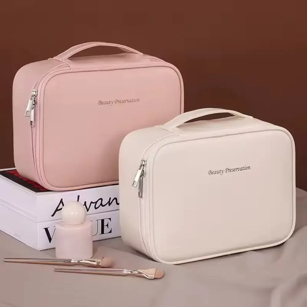 Sac à cosmétiques portable à double couche, fermeture éclair, grande capacité, sac à maquillage imperméable, organiseur de cosmétiques