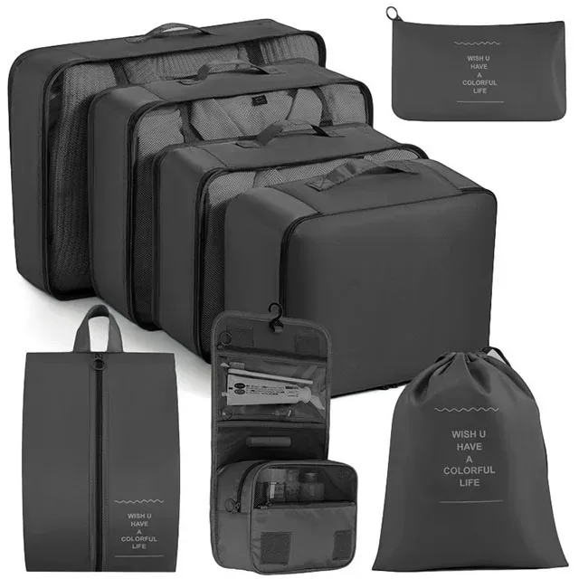 ensemble de 11 cubes de rangement de voyage, organisateurs de bagages imperméables, sacs de rangement à cordon pour vêtements, chaussures, sous-vêtements, cosmétiques