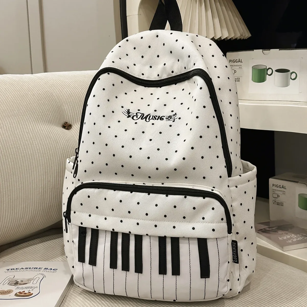 sac à dos imprimé clé de piano, mode décontractée pour jeunes filles, joli sac à dos pour étudiant, grand sac à dos de voyage en nylon imperméable et durable