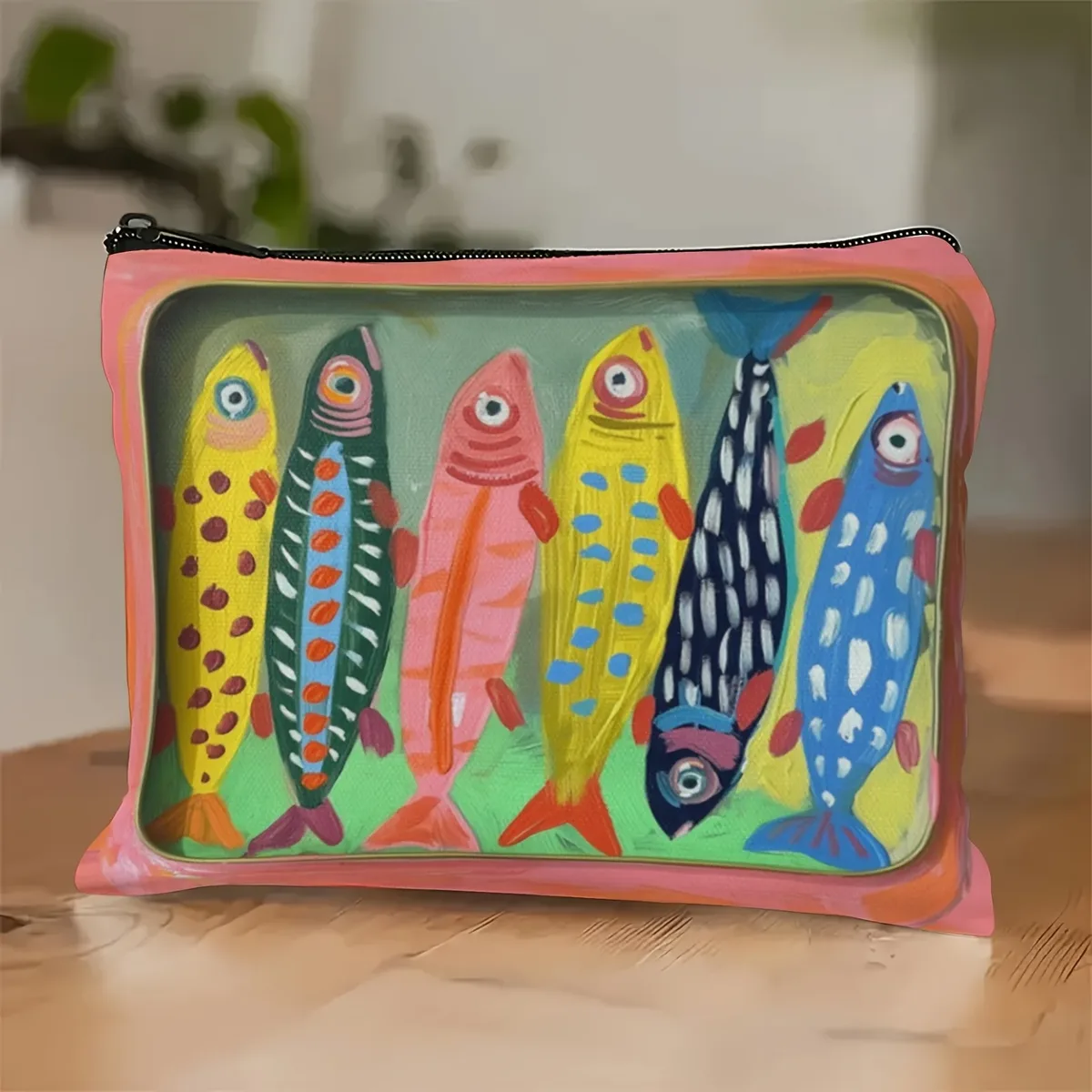 sac cosmétique durable à motif de poisson rayé coloré | pochette de maquillage et porte-monnaie multifonctionnels à fermeture éclair