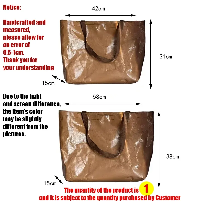 sac de courses étanche réutilisable, fourre-tout tissé pliable marron pour épicerie plage voyage organisateur de rangement sac à bandoulière léger