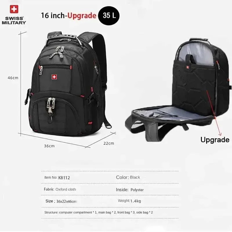 sac à dos étanche pour homme, sacs pour ordinateur portable, sacs de voyage scolaires, style suisse, grande capacité, sac à dos d'affaires, 15.6 ", 17"