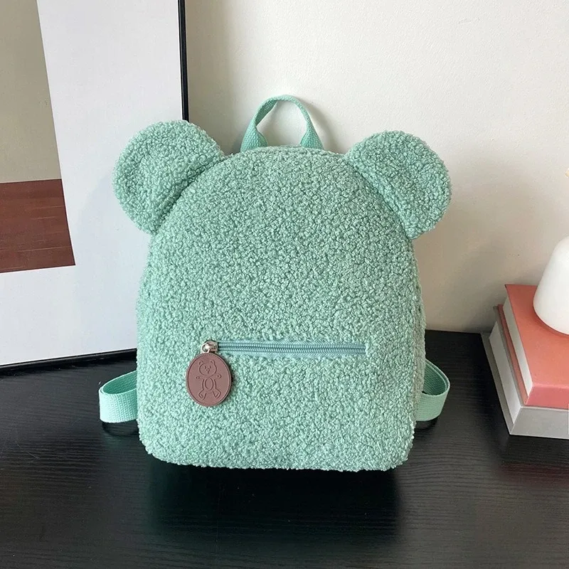 adorable mini sac à dos oreilles d'ours moelleuses avec ceinture fourre-tout en peluche douce multicolore petits sacs à dos pour enfants élégant usage quotidien décontracté