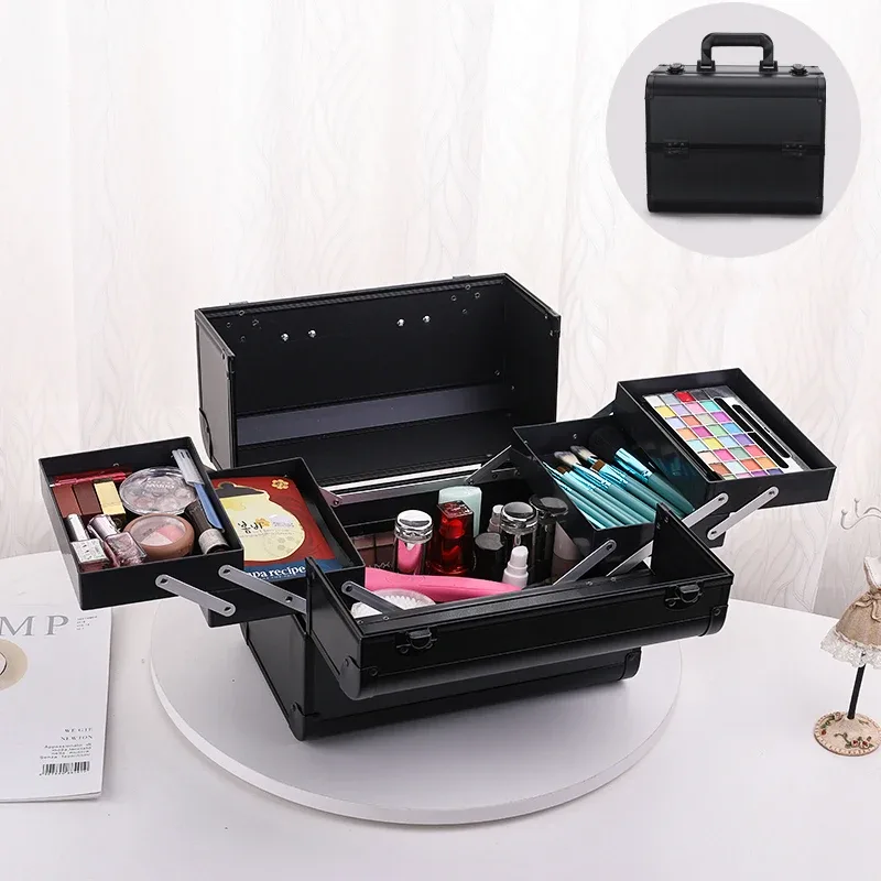 Mallette de train de maquillage grandes étuis à cosmétiques portables 4 plateaux boîte de rangement de maquillage professionnelle boîte de maquillage