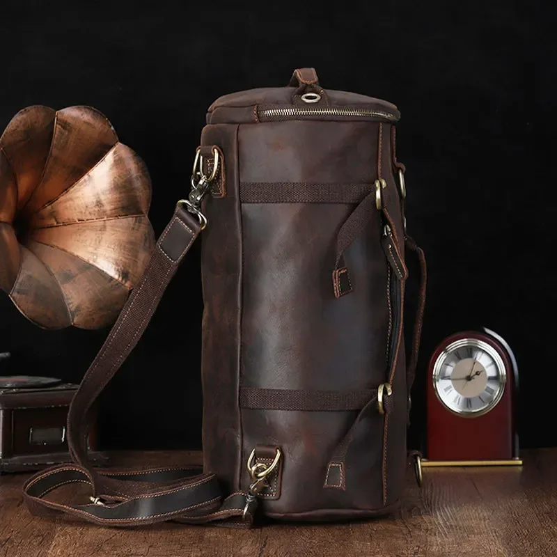 luufan design unique sac à dos en cuir pour hommes vintage crazy horse cuir seau sac à dos grand homme sac de voyage hommes sacs à dos