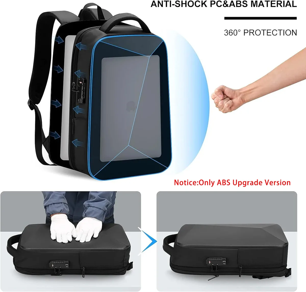 sac à dos pour ordinateur portable 15.6 pouces pour homme, sac de voyage extensible, sac d'affaires antivol étanche, chargement usb, sac à coque rigide abs