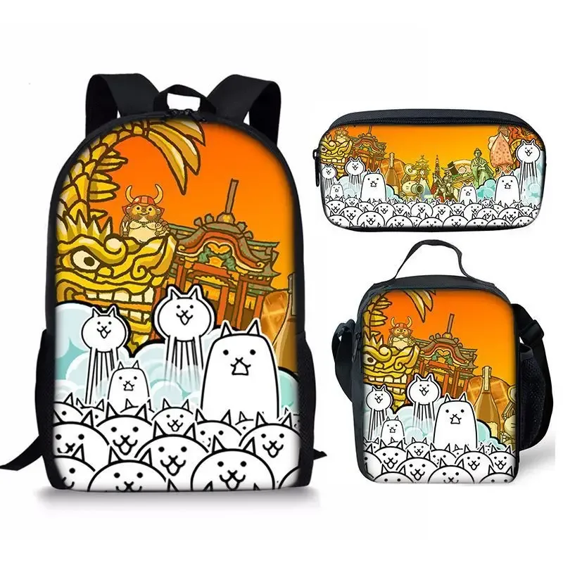 the battle cats – ensemble de trois pièces, sac à dos pour étudiant, sac à stylos, sac de repas, ensemble de trois pièces