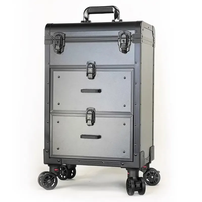 sac de maquillage professionnel de grande capacité, bagages, boîtier de chariot d'artiste, rangement d'ongles de voyage, valise de maquillage, boîte à outils de tatouage roulante