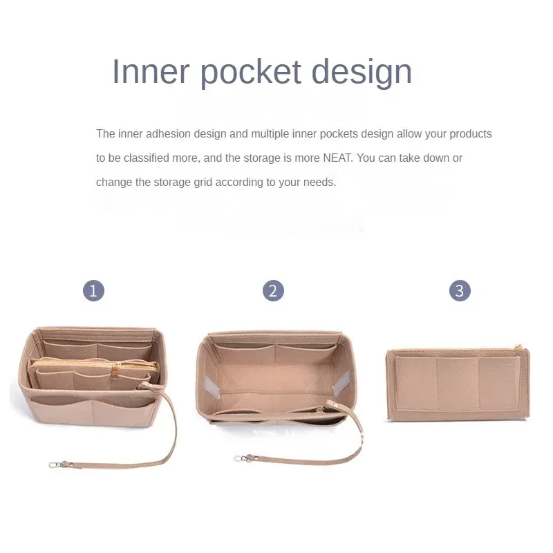 sac de rangement de maquillage multifonctionnel de grande capacité, doublure en tissu feutré, insertion de voyage, sac portable dans le sac, organisateur de cosmétiques
