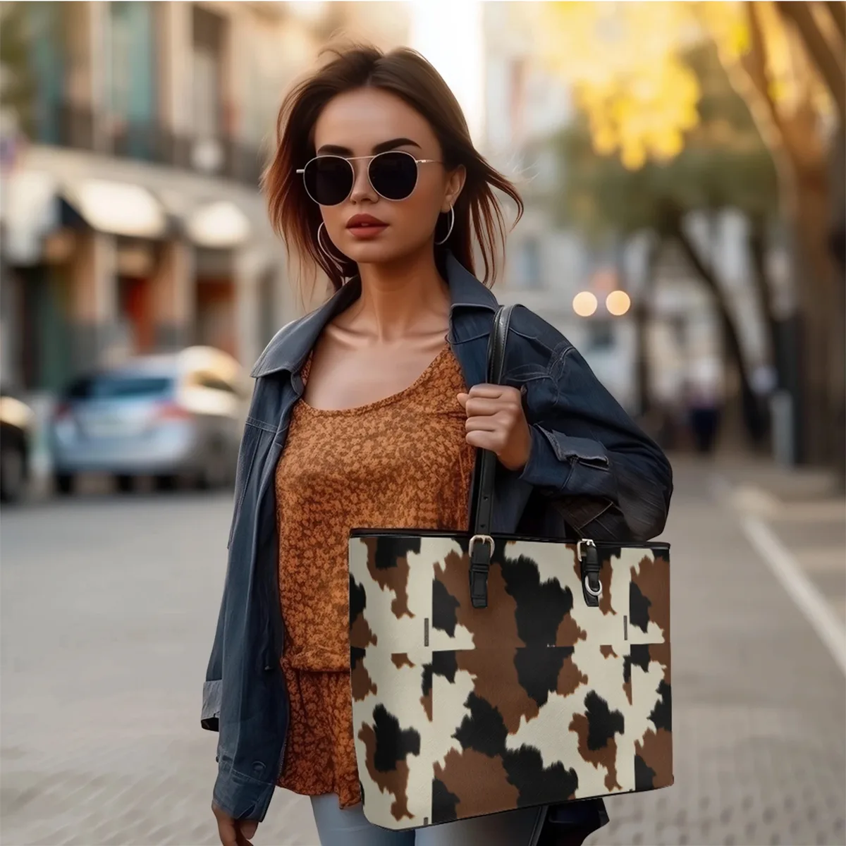 sac à bandoulière en cuir pvc oxford imprimé camouflage, fourre-tout léger et étanche avec fermeture éclair, usage quotidien, sac à main convertible pour le travail et le week-end