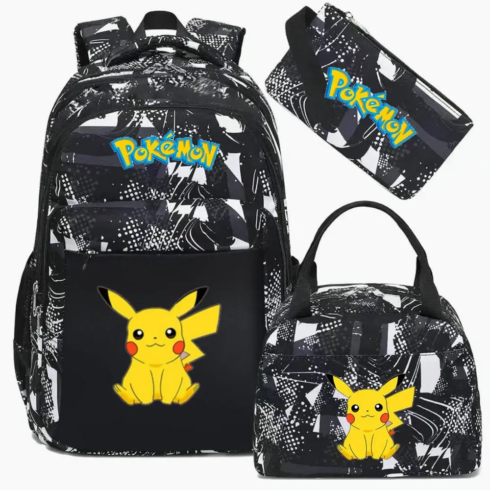 sac à dos camouflage pikachu tendance avec sac à déjeuner pour adolescents, sacs d'école pour étudiants, ensemble de voyage décontracté